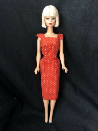 Vintage Barbie Mattel Rust Orange Red Polka Dot Sheath Pak Dress