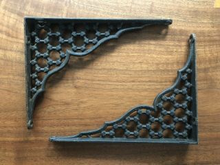 Vintage Antique Old Pair Cast Iron Shelf Brackets Honeycomb Industrial 6” X 8”