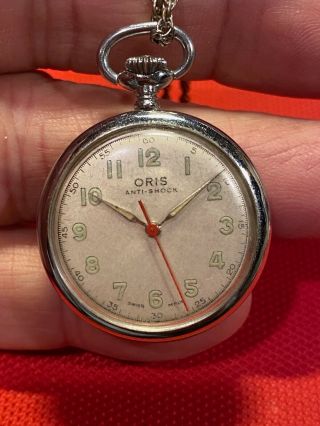 Swiss Made Vintage Oris 7 - Jewel Pocket Watch And Chain.  Does Not Run.