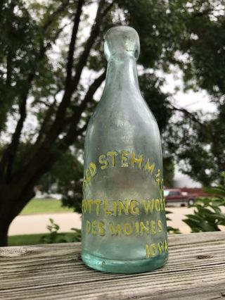 Des Moines,  Iowa Rare 1890’s Fred Stehm & Co Bottling Blob Top Soda Bottle