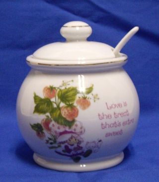 Rare 1980 Vintage Strawberry Shortcake Porcelain Lidded Jam Jelly Jar Japan