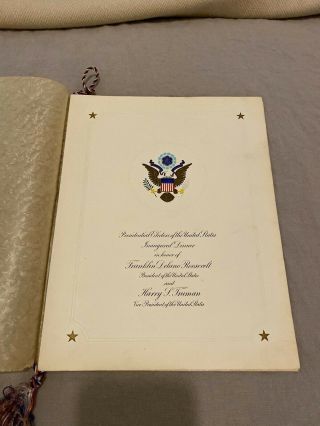 Rare Official 1945 Fdr Franklin Roosevelt Inaugural Dinner Program And Menu