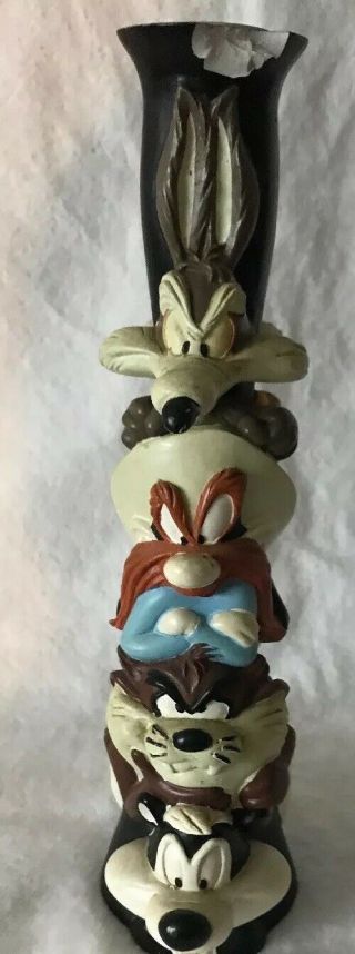 Extremely Rare Warner Bros Looney Tunes Totem Candle Stick Figurine Statue 1995 3