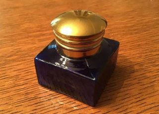 Antique Style Solid Thick Glass Square Cobalt Blue Inkwell Ink Pot Bottle