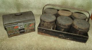Revolutionary War 18th Century Spice Container Caddy Plus Tole Ware - Tin Box