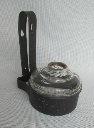 Antique/vintage Clear Molded Glass Oil/kerosene Lamp Base W/ Holder