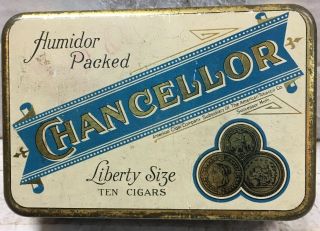 Antique Chancellor Liberty Size Cigar Tin 5 " X 3 " X 1 " With Series 1926