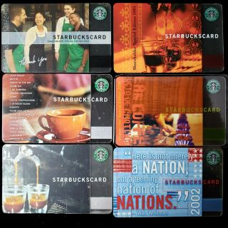 Extremely Rare Starbucks Cards Set Of 6 3 Shareholder Cards 2002 9/11 Memorial