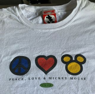 Mickey Inc Peace Love & Mickey Mouse Rare Vintage 90s T Shirt Mens 2xl