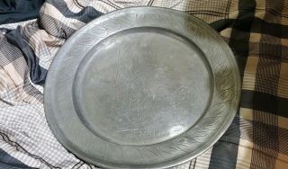 Rare Antique Very Large King Henry Henri Iv Portrait Etched Pewter Charger Plate