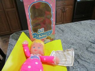 Vintage Mattel Lil Drowsy Beans Baby Doll Pink Polka Dot Sleeper 1982 11 " Box