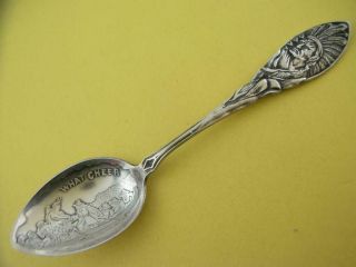 Sterling Souvenir Spoon Indian Handle - Acid Etched Bowl What Cheer Ri