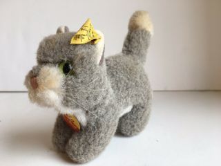 Vintage Steiff Kitty Cat Gray Plush Stuffed Animal 1495/10 Button Tag Austria