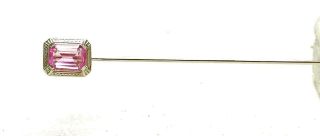 Antique 10k White Gold & Pink Stone Filigree Stick Pin