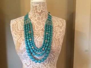 Very Rare Vintage Joan Rivers Faux Turquoise 4 Strand Necklace