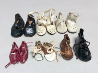 5 Pairs And Two Singles,  Vintage Doll Shoes Multi Size Cute