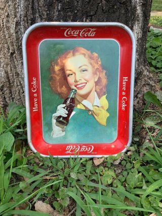 Antique Vintage 1948 Coke Coca Cola Tray Have A Coke Red Hair Girl Yellow Scarf
