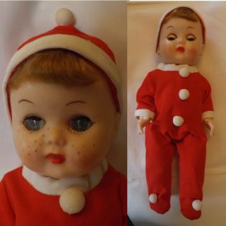 1950s Christmas Doll 10 " Pixie Sleep Eyes Vinyl Hard Plastic Jointed Sweet