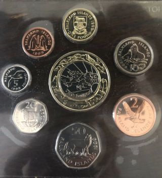 Falkland Islands Rare 8 Dif Bu Coins Set Two Pounds 1999 Year Animal