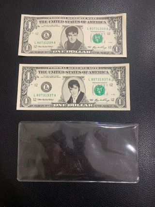 2 Elvis Presley $1 Dollar Federal Reserve Note Bill In Holder Rare 2006