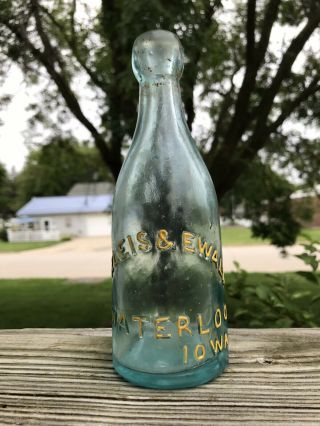 Waterloo,  Iowa Rare 1880’s Kleis & Ewald Aqua Blob Top Soda Bottle