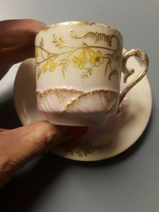 Antique Ls&s Limoges France Porcelain Demitasse Cup & Saucer Gilt Gold