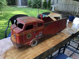 Vintage Antique 1940s 31 " Marx Ride On Pressed Steel Toy Fire Truck