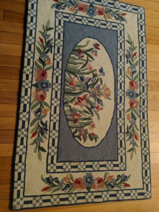 Vintage Hand Hooked Rug Floral Wool Carpet Shabby Chic Fabulous 47 " X 29