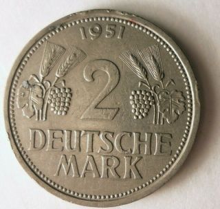 1951 J Germany 2 Marks - Rare Type Coin - - Premium Vintage Bin 17