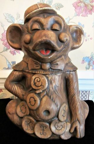 Antique Treasure Craft Usa Ceramic Organ Grinder Monkey Cokkie Jar W Sticker