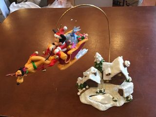 Disney Toontown Village - Santa Mickey Sled Flying Over Town - Rare - Retired