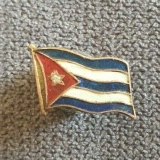 Vintage Antique Rare Cuban / Cuba Flag Lapel Tie Pin Button Enamel 1940s