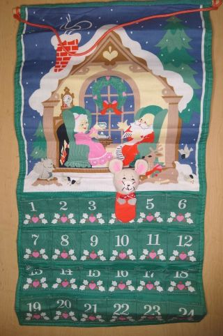 RARE 1987 Vintage Avon Cloth Advent Calendar Countdown To Christmas with Mouse 2