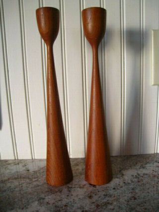 Vntg Mid Century Modern Teak Wood Candle Stick Holders Danish Retro Mcm