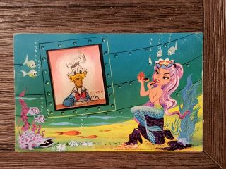 Disneyland Rare Art Corner Donald Duck With Mermaid Animated Vintage Post Card