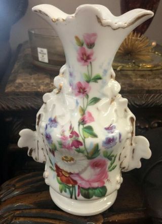 Antique French Old Paris Porcelain Floral Vase 1900 Hand Painted