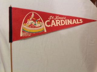 Rare Vtg 1960s Mlb St Louis Cardinals Red Felt Pennant - Busch Memorial Stadium