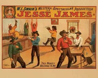 Vintage Antique Rare Poster Jesse James Western Show Circus Event 1910 