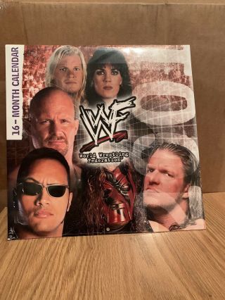 Rare New/sealed Wwf 16 - Month 2001 Wall Calendar The Rock Chyna Stone Cold Wwe