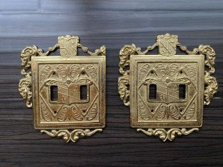 Vtg Virginia Metalcrafters 24 - 18 Brass Ornamental 2 Light Switch Plate Covers