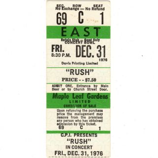 Rush Concert Ticket Stub Toronto 12/31/76 Maple Leaf All The Worlds A Stage Rare