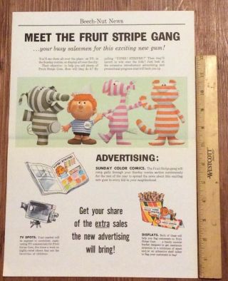 Rare 1960’s Beechnut Fruit Stripe Gum Meet Yipes Stripes Gang Double Side Poster