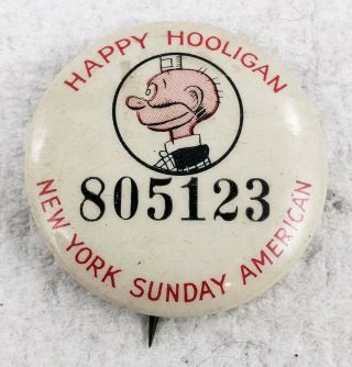 Rare Vintage 1930s Happy Hooligan Comic Pin Button Ny Sunday News