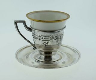 Moore & Hofman Sterling Silver Pierced Cup & Saucer W/ Porcelain Liner Germany