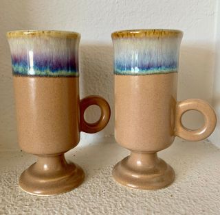 Set Of 2 Rodolfo Padilla Drip Glaze Pottery Mugs,  Rare Cappuccino Footed