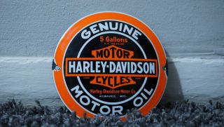 Vintage Harley Davidson Porcelain Sign Gas Oil Metal Station Door Push Hd Rare