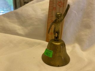 Vintage Brass Bell With Standing Monkey On Top Unmarked Antique