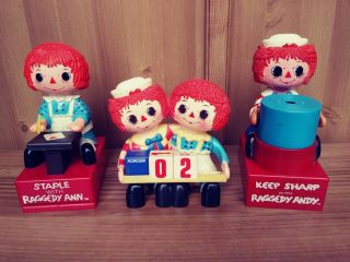 Raggedy Ann & Andy Calendar And Pencil Holder,  Stapler,  And Pencil Sharpener