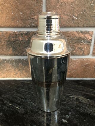 Vintage Art Deco 8” Art Deco Cocktail Shaker Silver Plated On Copper Top Quality