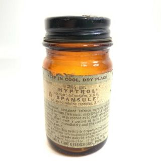 Antique Medicine Bottle Hyptrol Spansul Smith Kline & French Labs